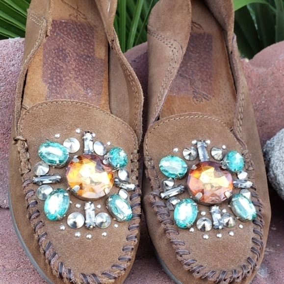 Free People Gem Stone Leather‎ Loafer Moccasin Brown Women's - Picture 4 of 10